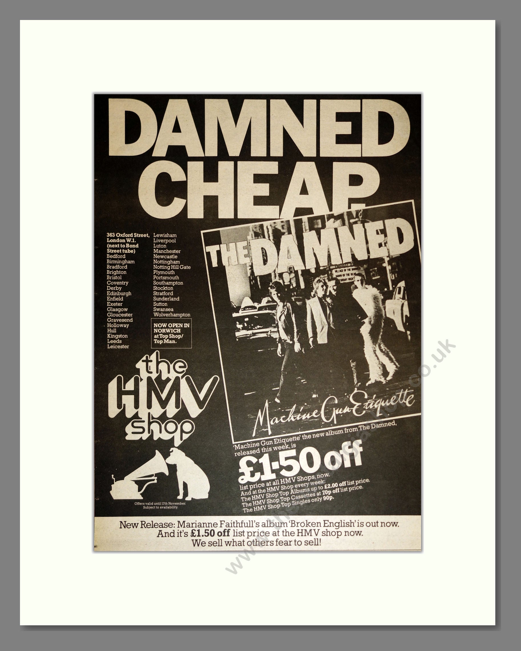 Damned (The) - Machine Gun Etiquette. Vintage Advert 1979 (ref AD17205)