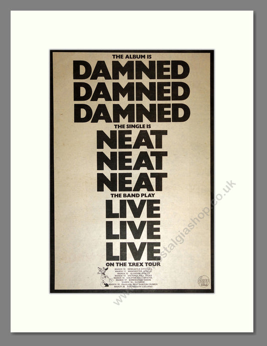 Damned (The) - Neat Live UK Tour with T-Rex. Vintage Advert 1977 (ref AD17206)