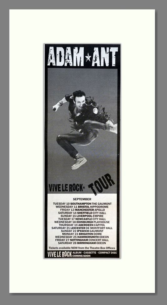 Adam Ant - Vive Le Rock (Uk Tour). Vintage Advert 1985 (ref AD200839)