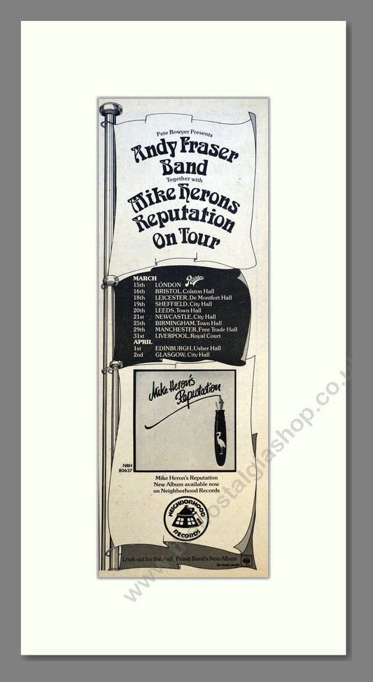 Andy Fraser - UK Tour with Mike Heron. Vintage Advert 1975 (ref AD200851)