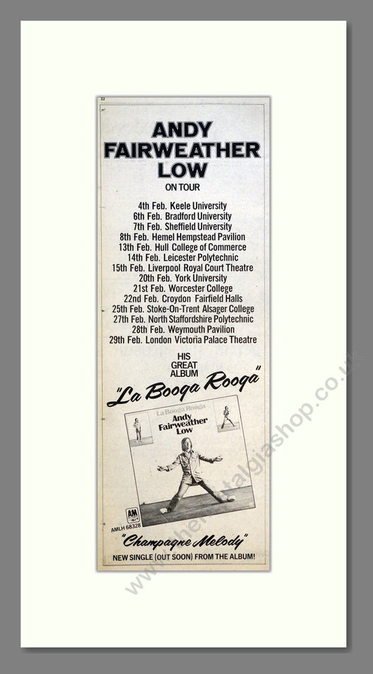 Andy Fairweather Low  - La Booga Rooga (UK Tour). Vintage Advert 1976 (ref AD200853)
