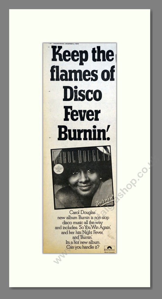 Carol Douglas - Burnin. Vintage Advert 1978 (ref AD200989)