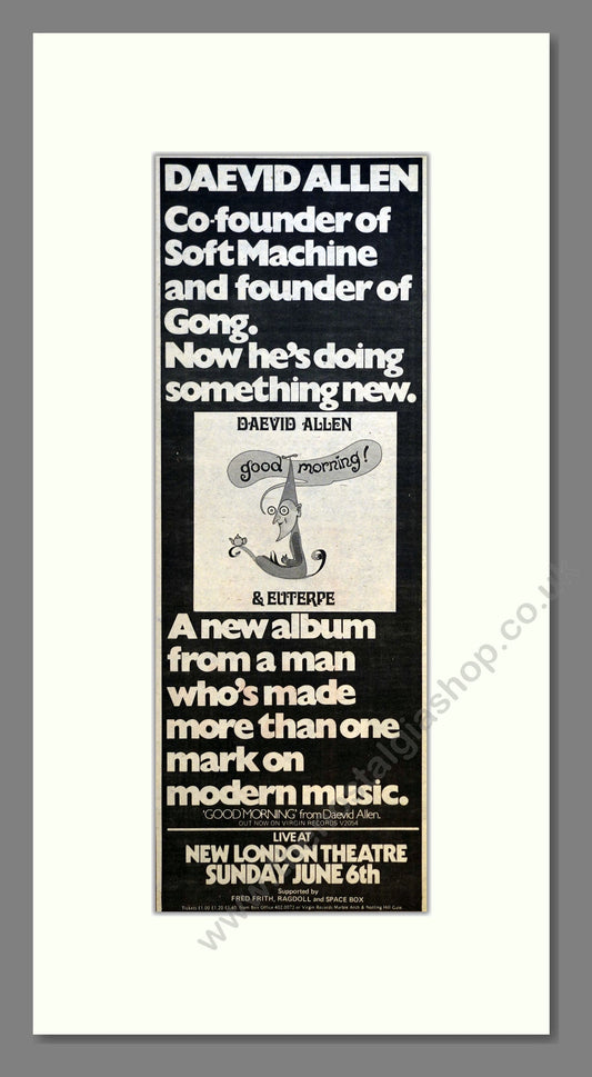 Daevid Allen - Good Morning. Vintage Advert 1976 (ref AD201026)