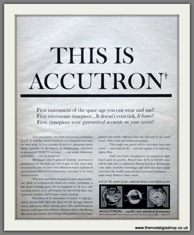 Bulova Accutron Watch.  Original Advert 1960 (ref AD300126)