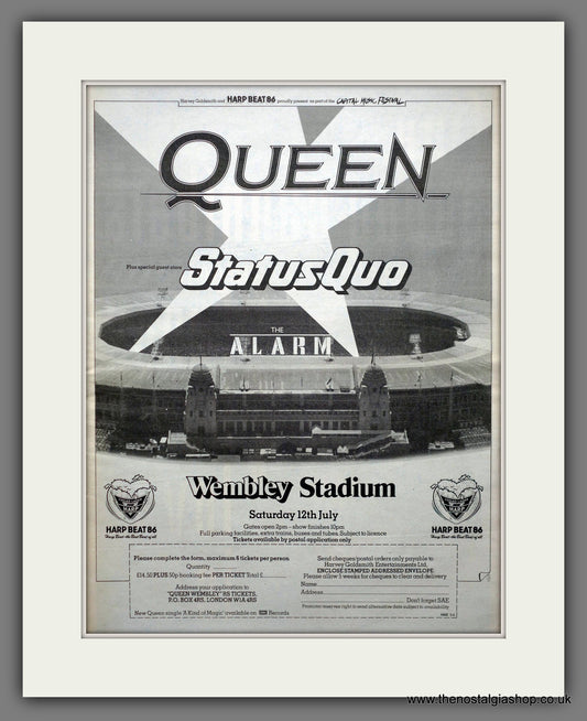 Queen & Status Quo. Wembley 1986. Original Vintage Advert  (ref AD14142)