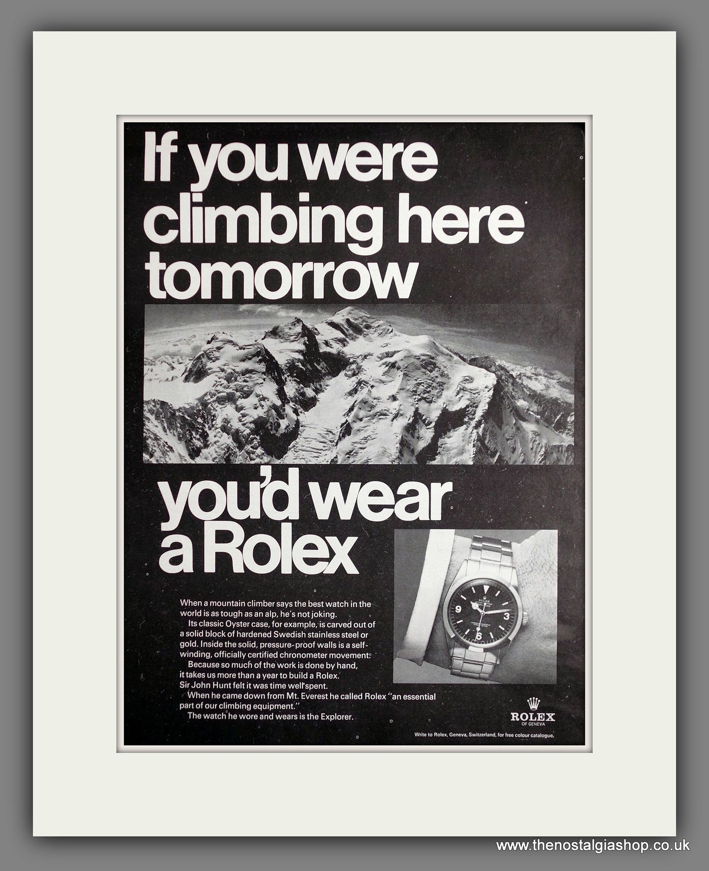 Rolex Explorer. Original Advert 1967 (ref AD300136)