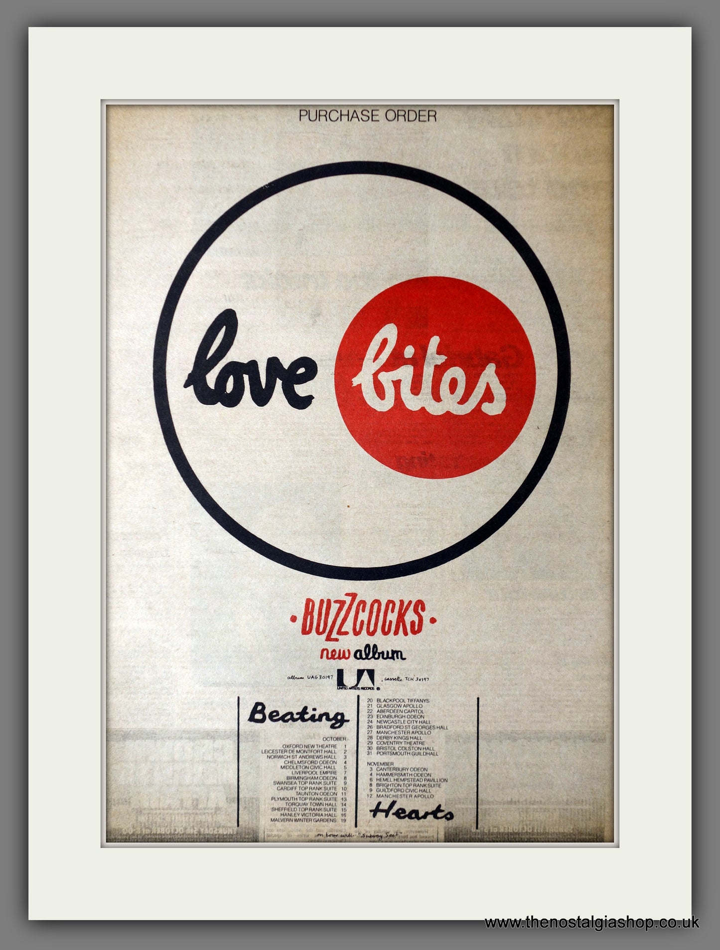 Buzzcocks. Love Bites. UK Tour Dates. Vintage Advert 1978 (ref AD14152)