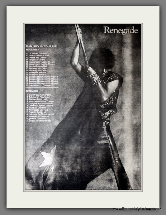 Thin Lizzy Renegade Tour Dates Nov/Dec Original Advert 1981 (ref AD9103)
