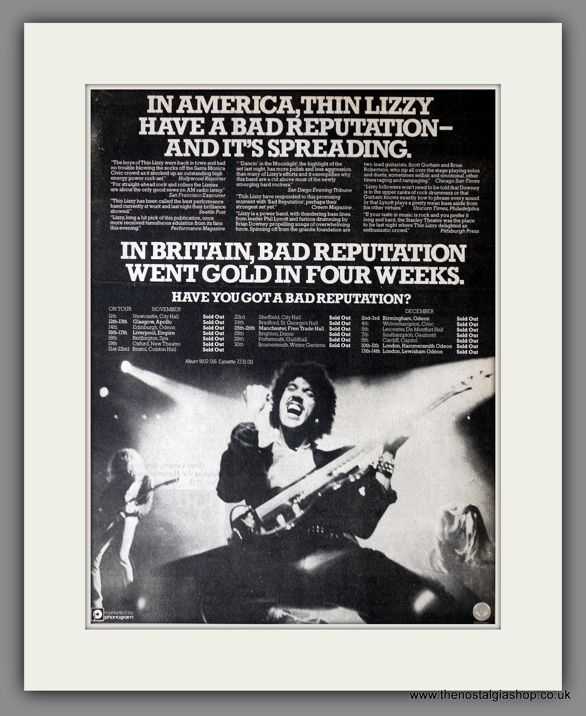 Thin Lizzy Bad Reputation Tour Dates. Original Advert 1977 (ref AD1419 ...