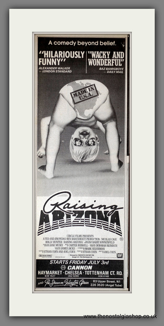 Raising Arizona. Nicholas Cage. Vintage Advert 1987  (ref AD200304)