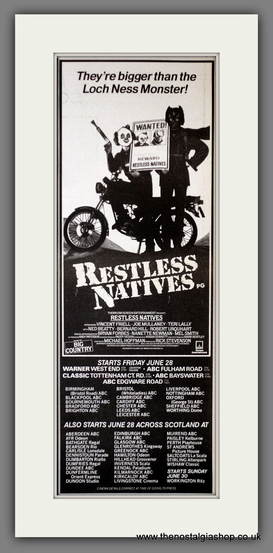 Restless Natives. Vintage Advert 1985  (ref AD200311)