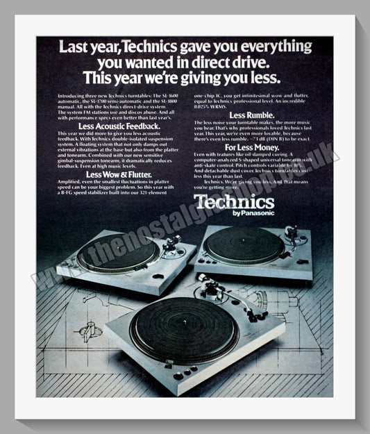 Technics Panasonic Turntables. Original Advert 1977 (ref AD300507)