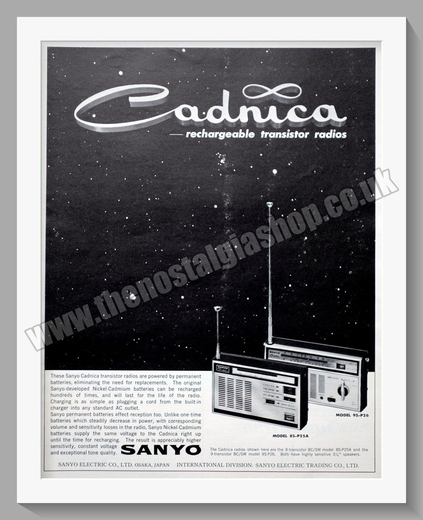 Sanyo Cadnica Transistor Radios. Original Advert 1964 (ref AD300555)