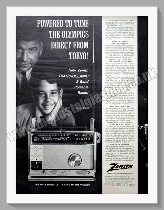 Zenith Trans-Oceanic Portable Radio. Original Advert 1964 (ref AD300562)