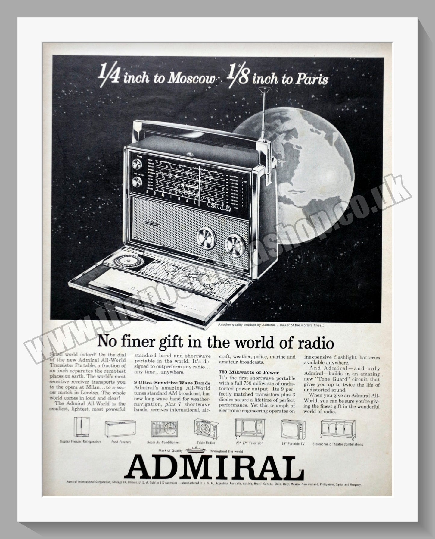 Admiral Portable Transistor. Original Advert 1962 (ref AD300584)