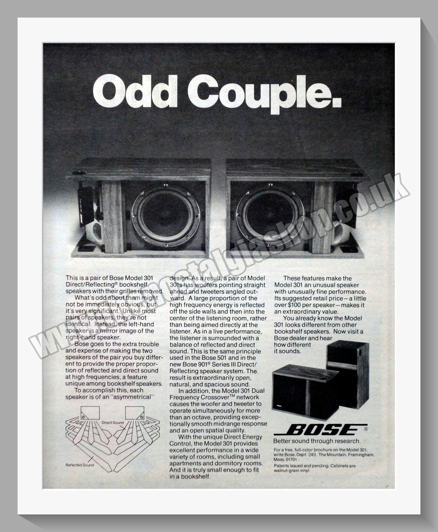 Bose Speakers Model 301. Original Advert 1977 (ref AD300588)