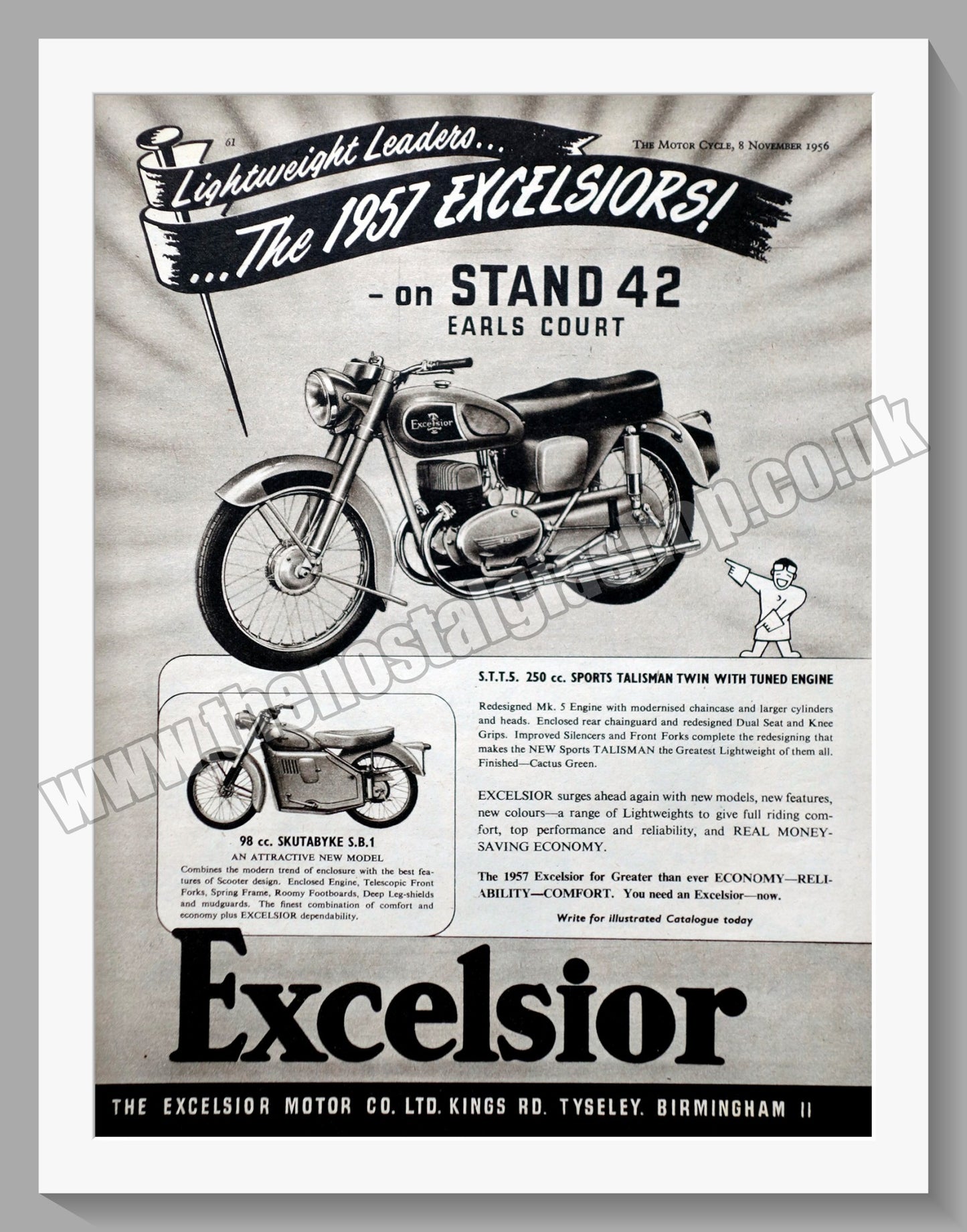 Excelsior Sports Talisman Motorcycles. Original Advert 1956 (ref AD56554)