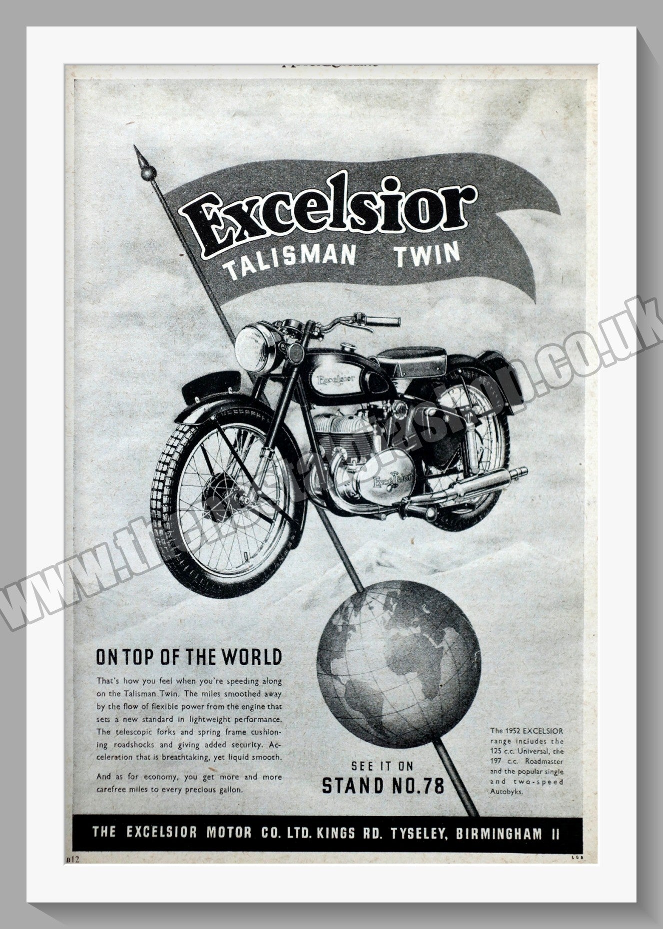 Excelsior Talisman Twin Motorcycle. Original Advert 1951 (ref AD56567)