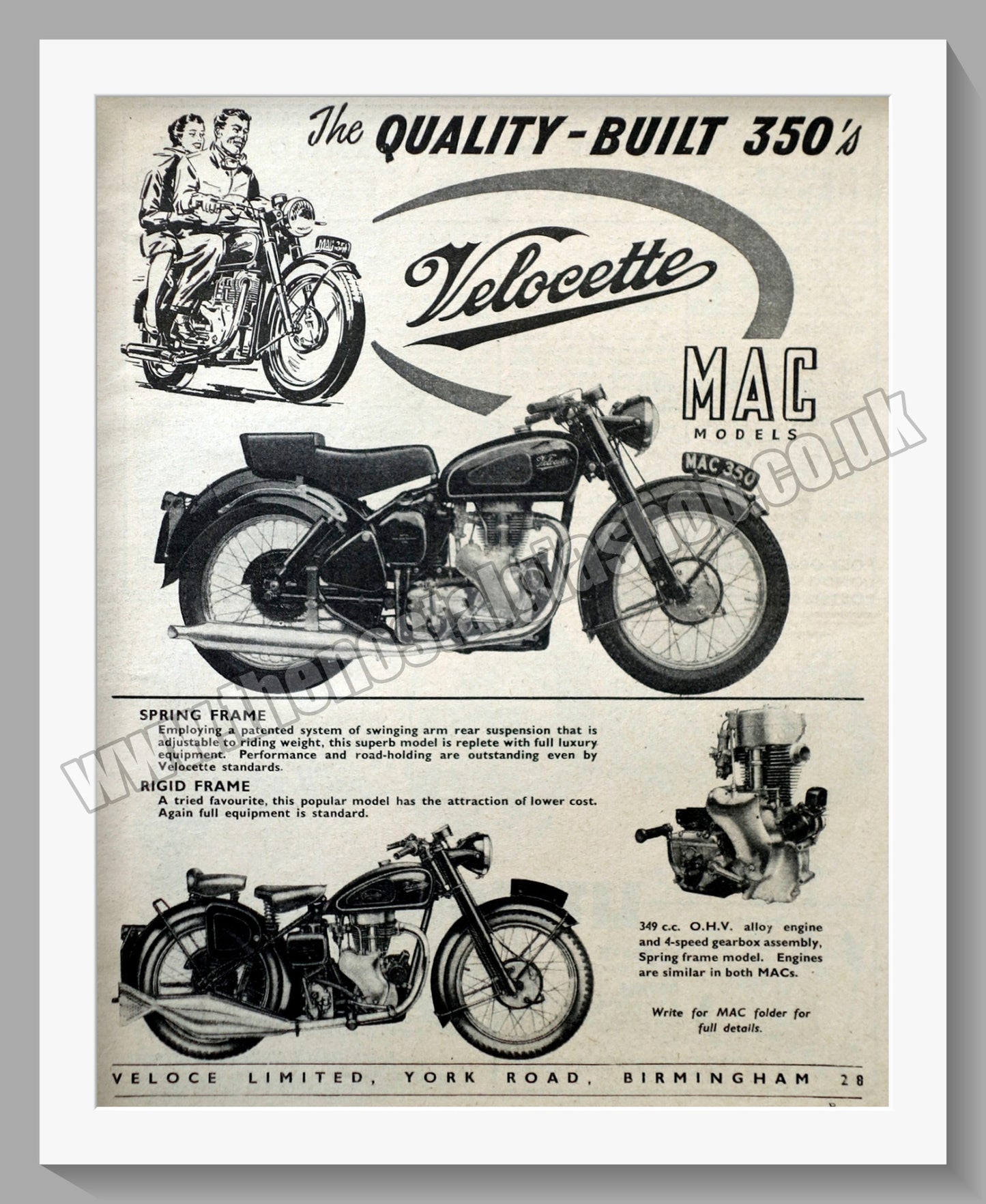 Velocette Motorcycles. MAC Models Original Advert 1953 (ref AD359)