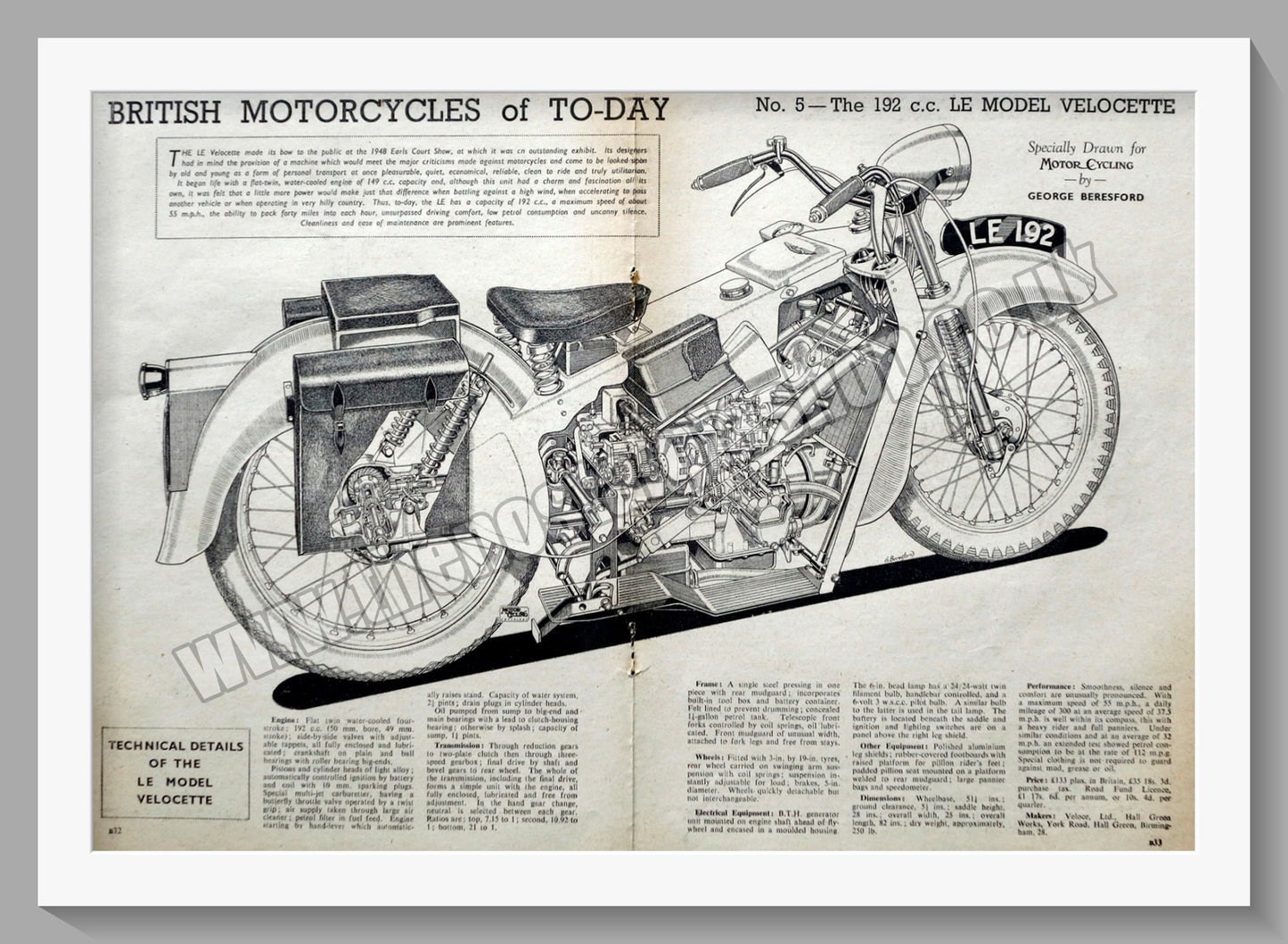 Velocette L.E. Motorcycle. Cutaway Illustration 1951 (ref AD56604)