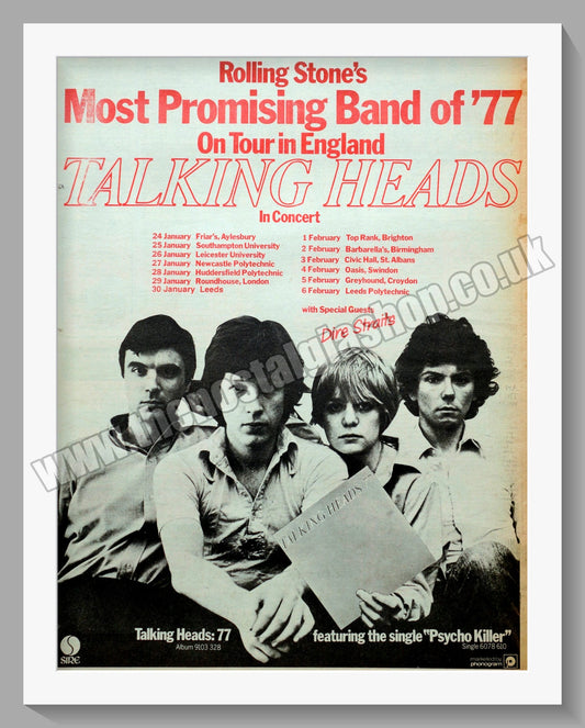 Talking Heads In Concert.  Original Advert 1978 (ref AD14492)