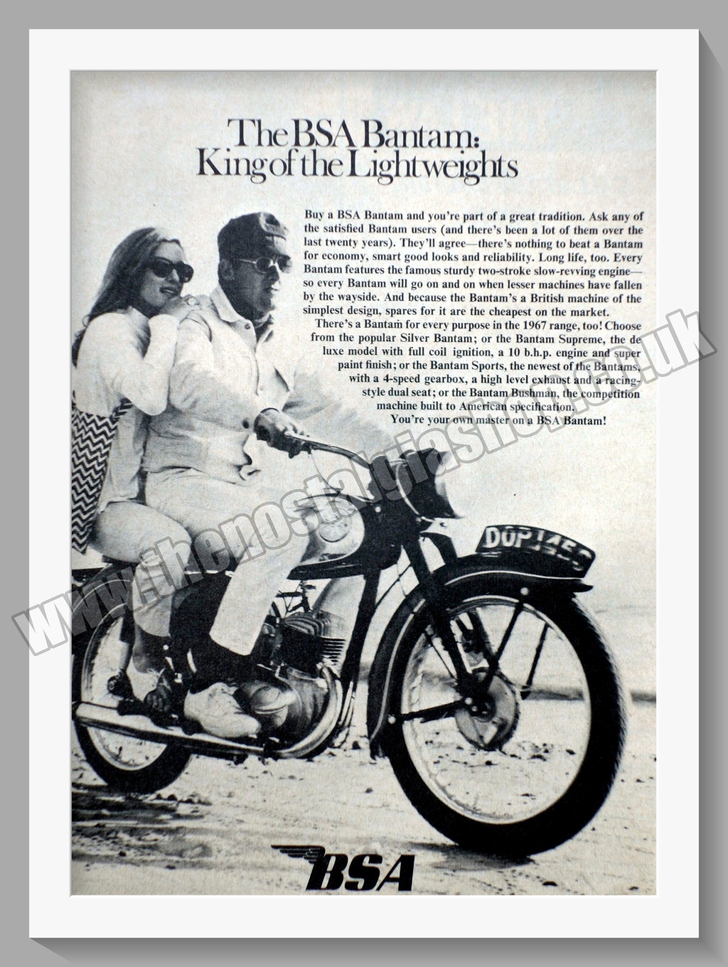 BSA Bantam Motorcycle. Original Advert 1967 (ref AD56605)