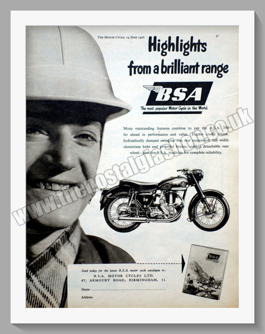 BSA 350 Motorcycle. Original Advert 1956 (ref AD56608)