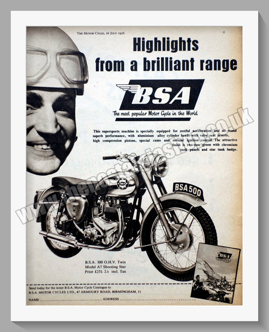 BSA Motorcycle Range. Original Advert 1956 (ref AD56609)