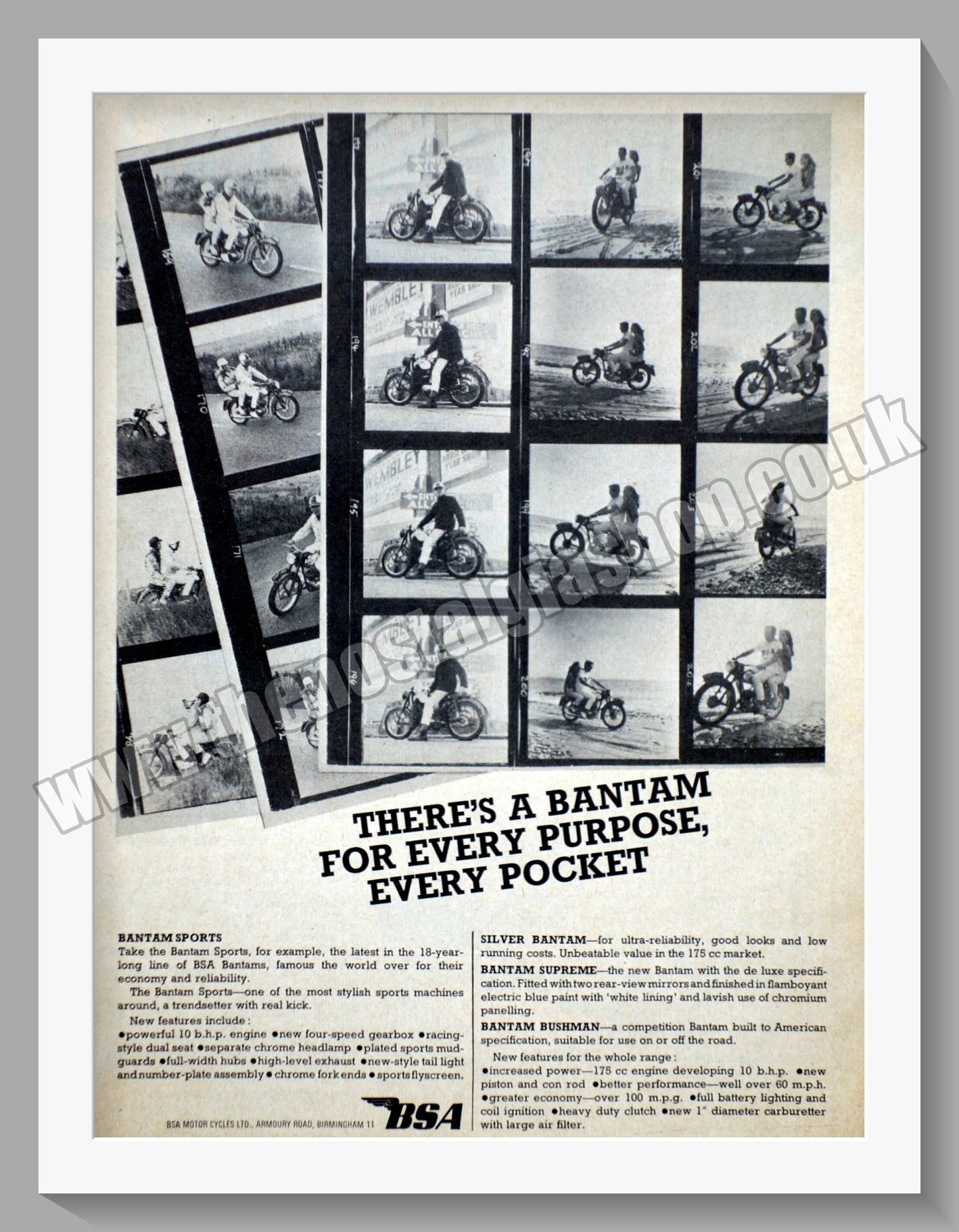 BSA Bantam Motorcycles. Original Advert 1967 (ref AD56613)