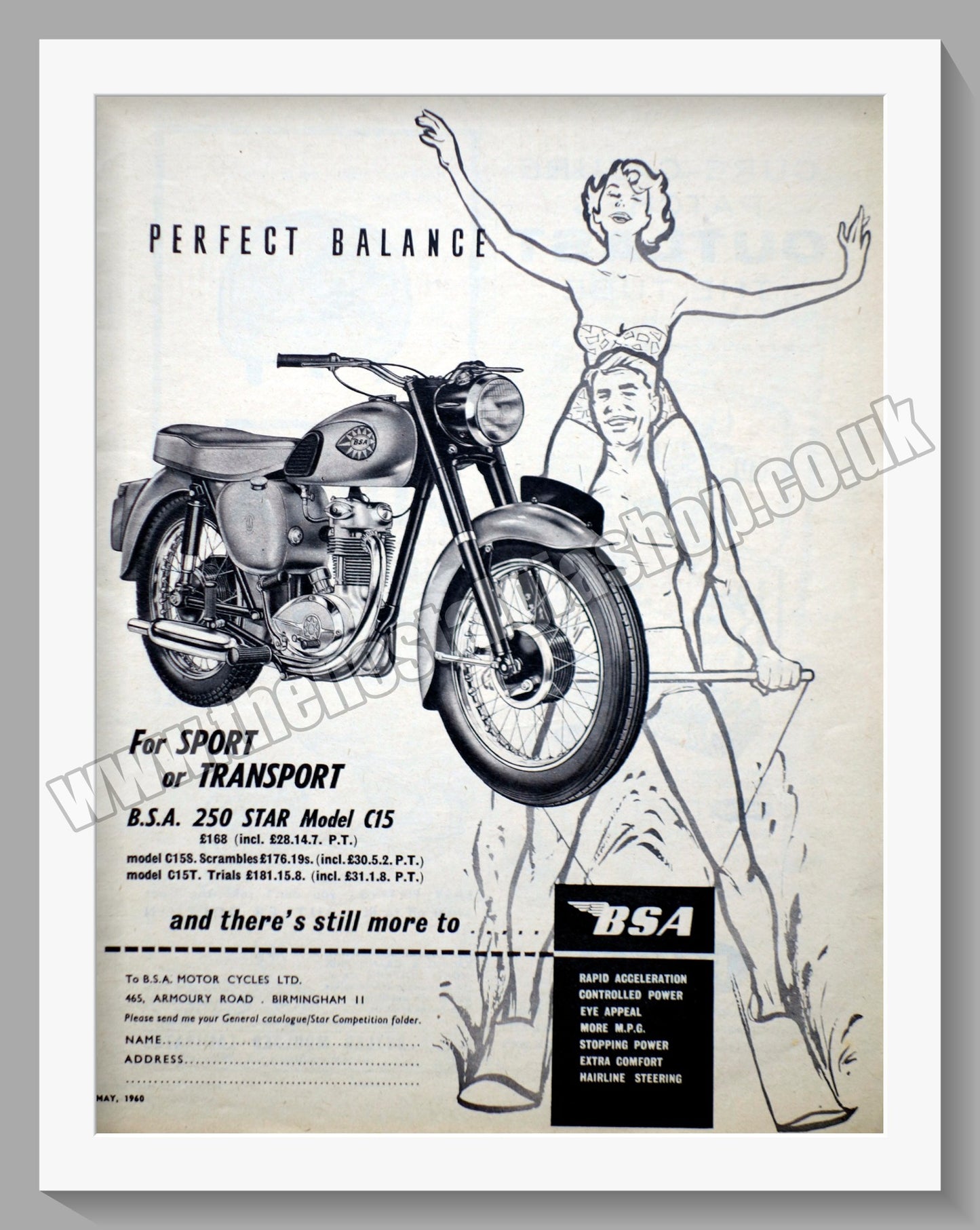 BSA 250 Star Model C15 Motorcycle. Original Advert 1960 (ref AD56621)