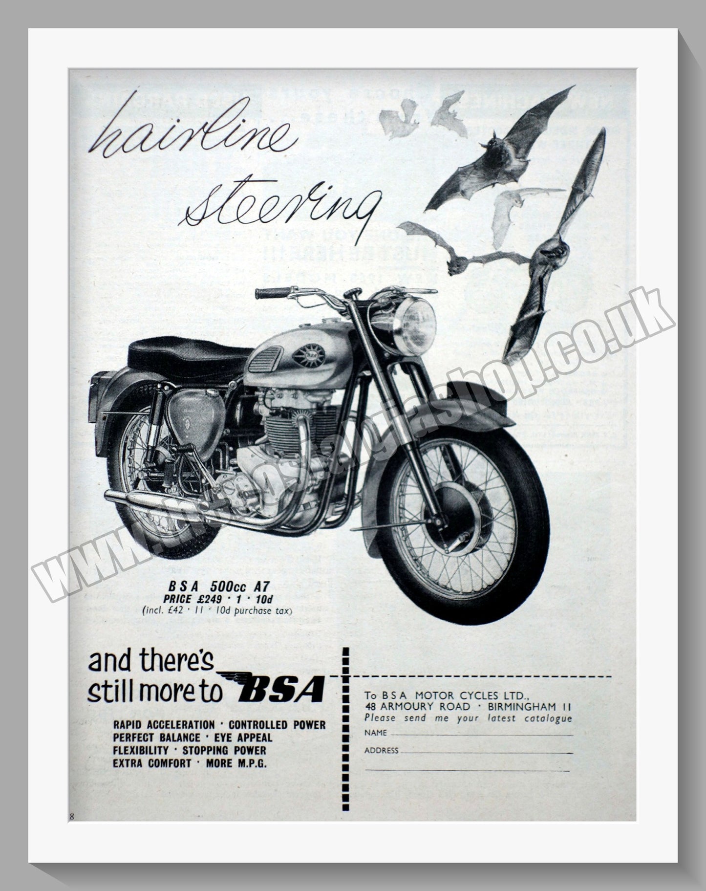 BSA 500 Twin Shooting Star Motorcycle. Original Advert 1959 (ref AD56625)