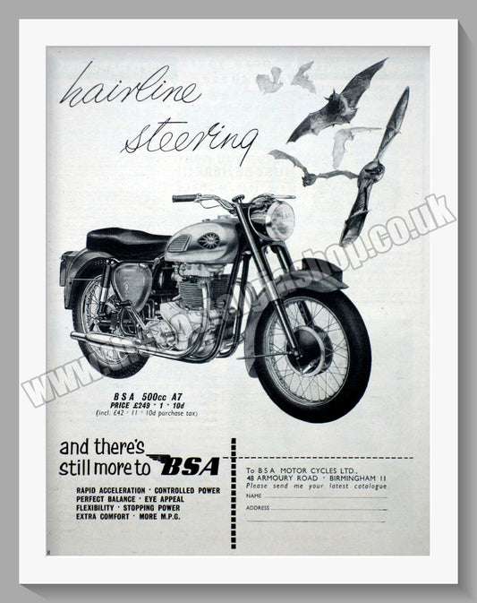 BSA 500 Twin Shooting Star Motorcycle. Original Advert 1959 (ref AD56625)