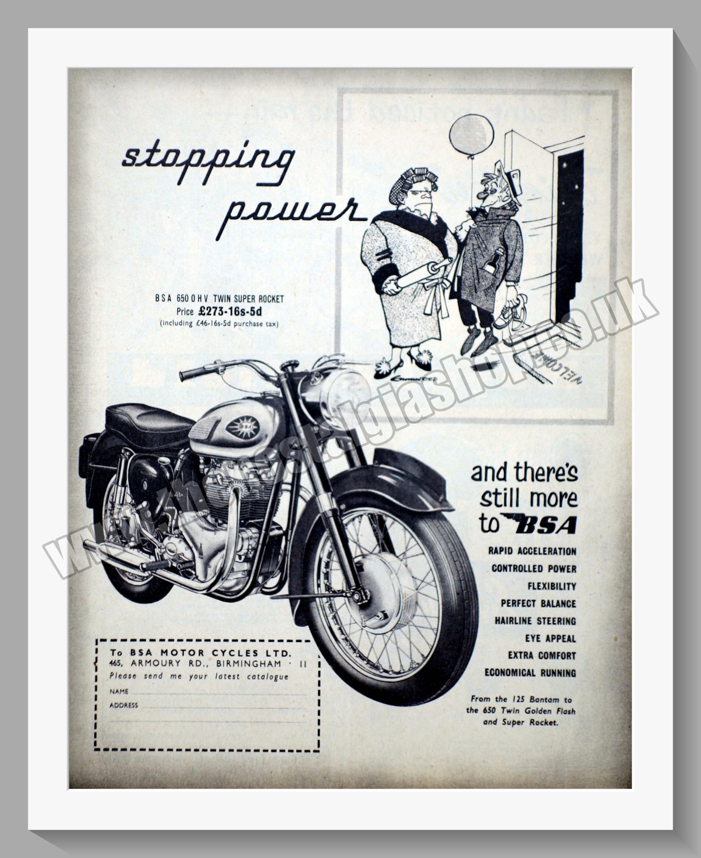 BSA 650cc Twin Super Rocket Motorcycle. Original Advert 1961 (ref AD56630)