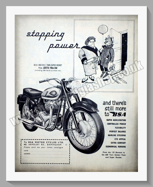 BSA 650cc Twin Super Rocket Motorcycle. Original Advert 1961 (ref AD56630)