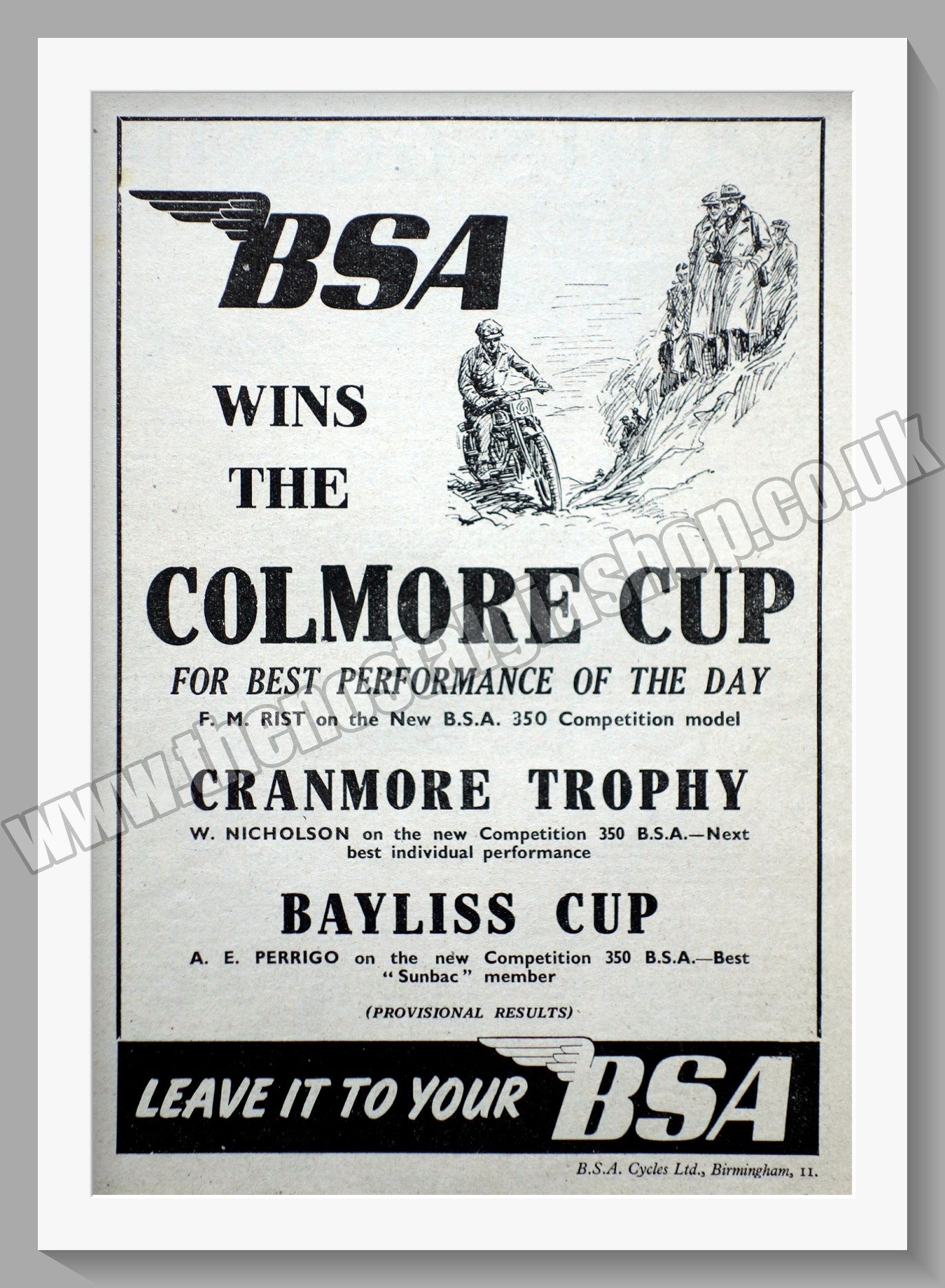 BSA Wins The Colmore Cup. Original Advert 1946 (ref AD56640)