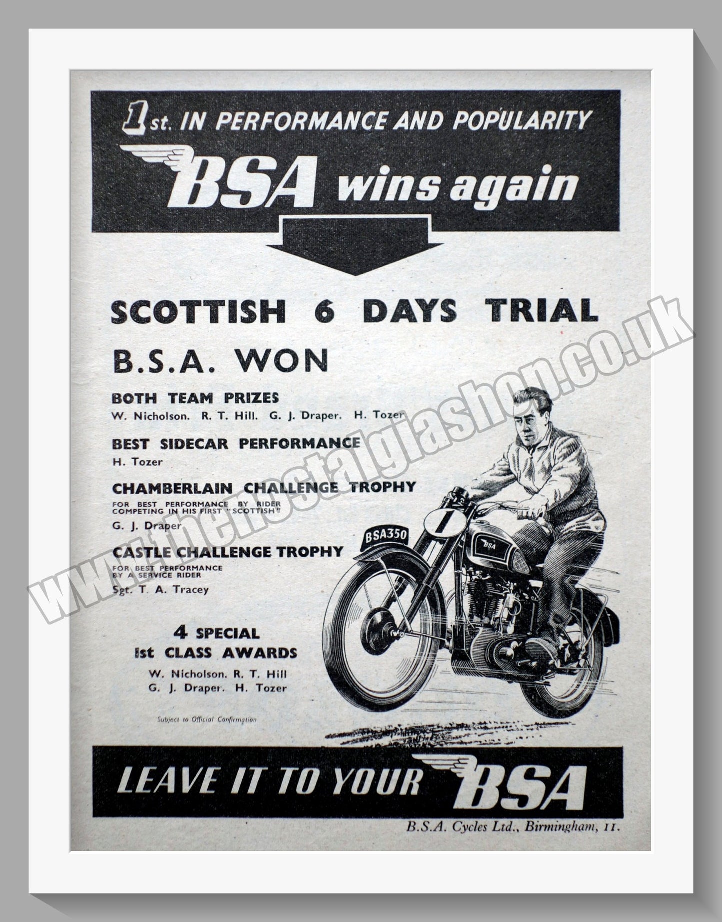 BSA Wins Scottish 6 Day Trial. Original Advert 1948 (ref AD56644)