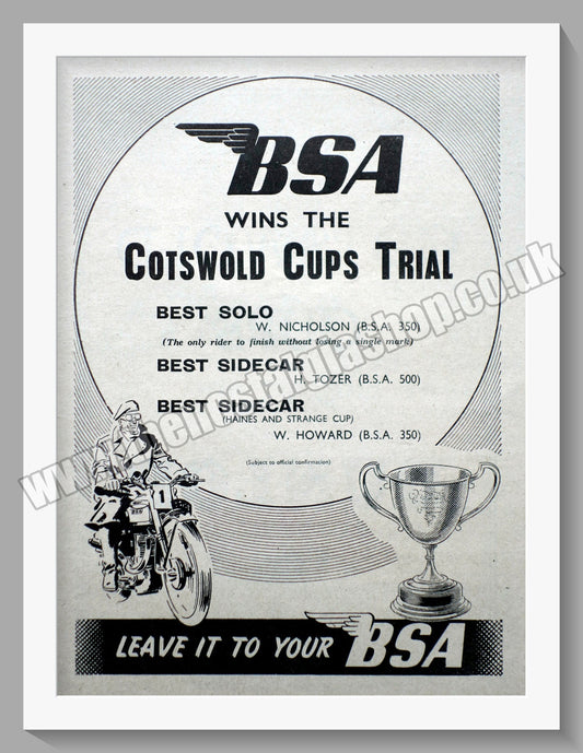 BSA Wins The Cotswold Cup. Original Advert 1947 (ref AD56649)