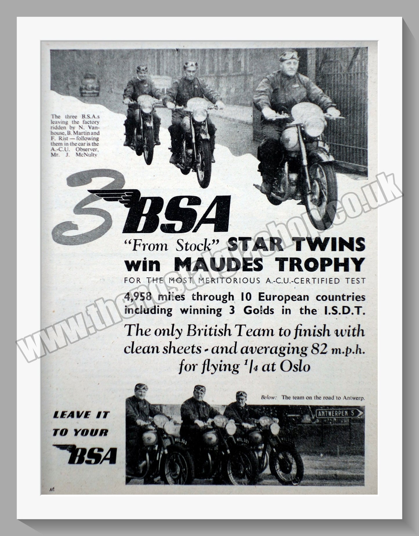 BSA Wins Maudes Trophy. Original Advert 1952 (ref AD56651)