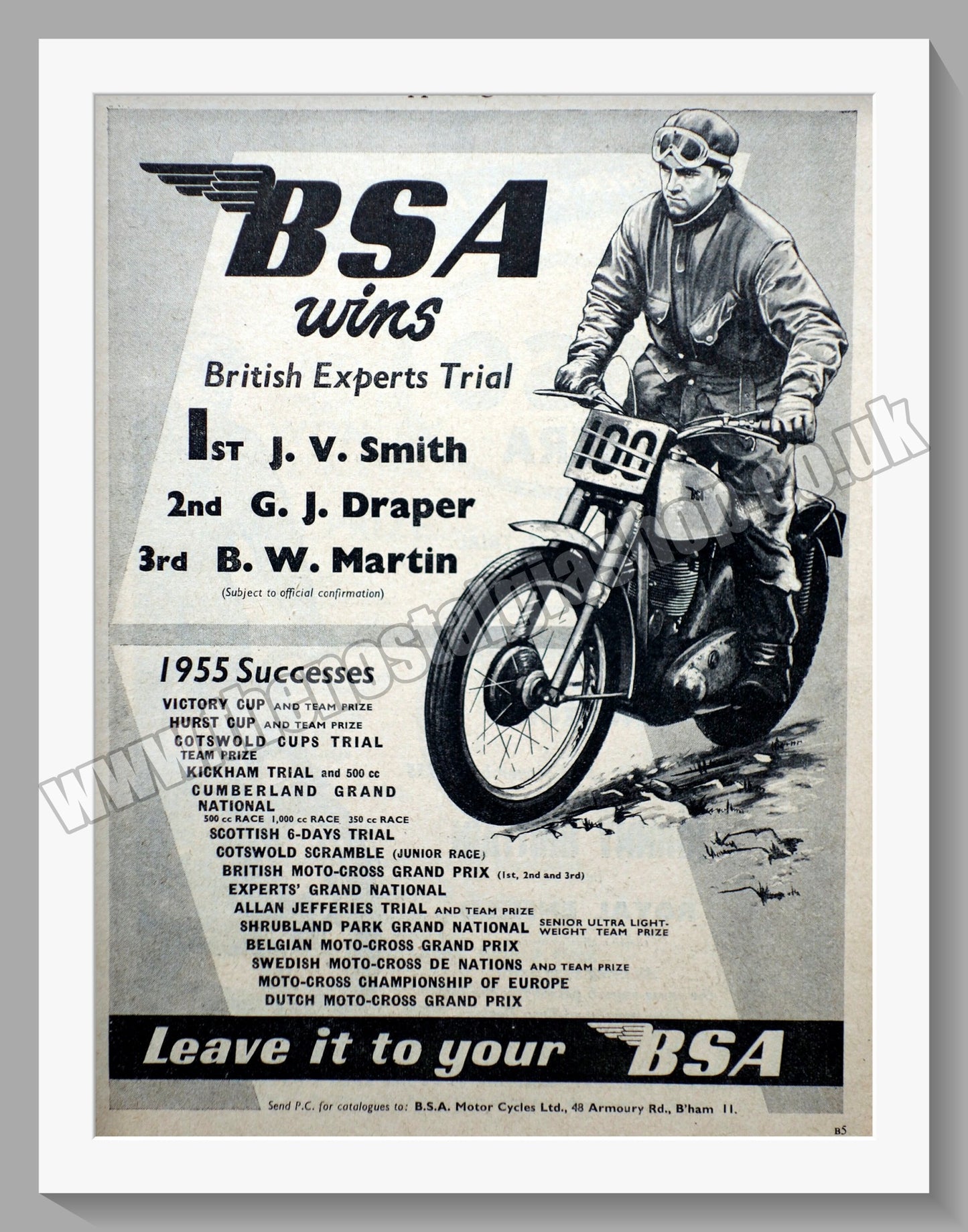 BSA Wins British Experts Trial. Original Advert 1955 (ref AD56652)