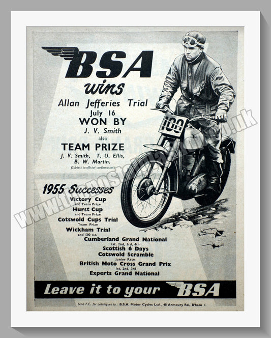 BSA Wins Alan Jefferies Trial. Original Advert 1955 (ref AD56653)
