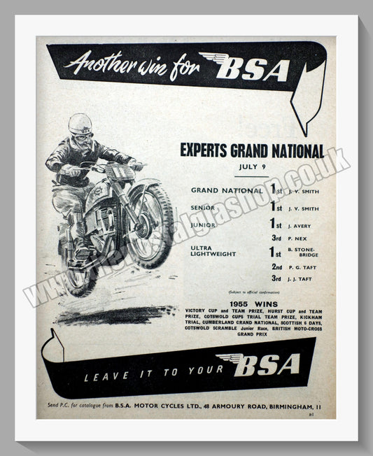 BSA Wins Experts Grand National. Original Advert 1955 (ref AD56655)