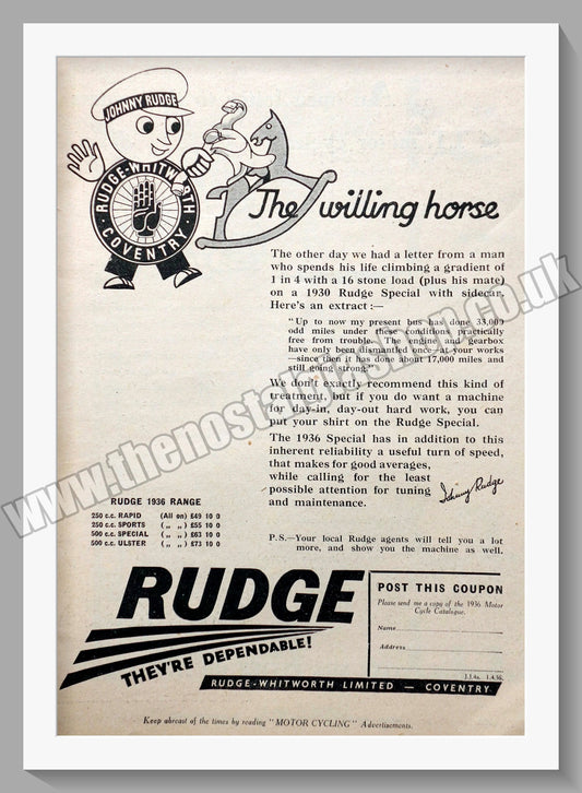 Rudge Motor Cycles. Original Advert 1936 (ref AD56664)