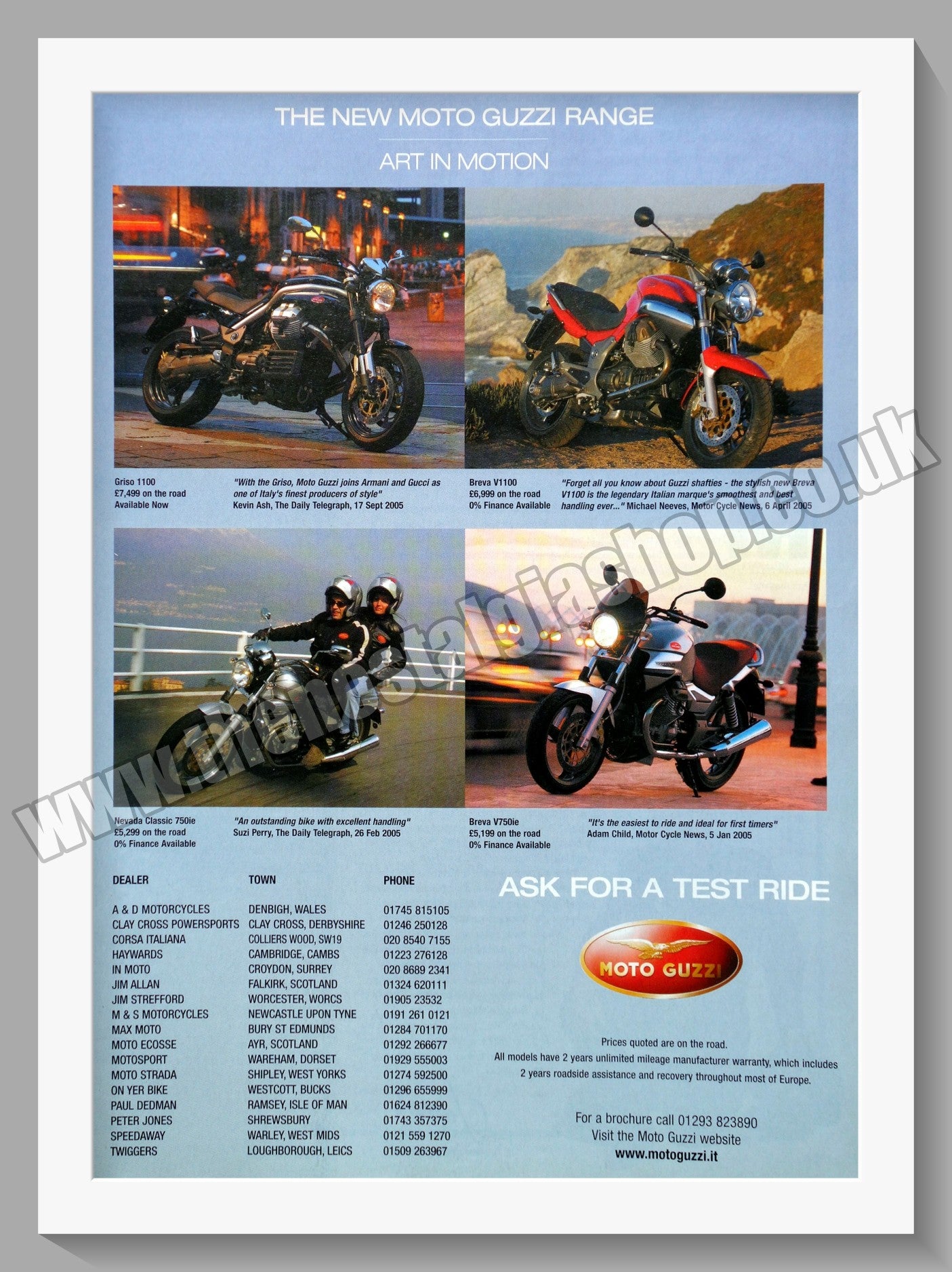 Moto Guzzi Motorcycle Range. Original Advert 2006 (ref AD56671)