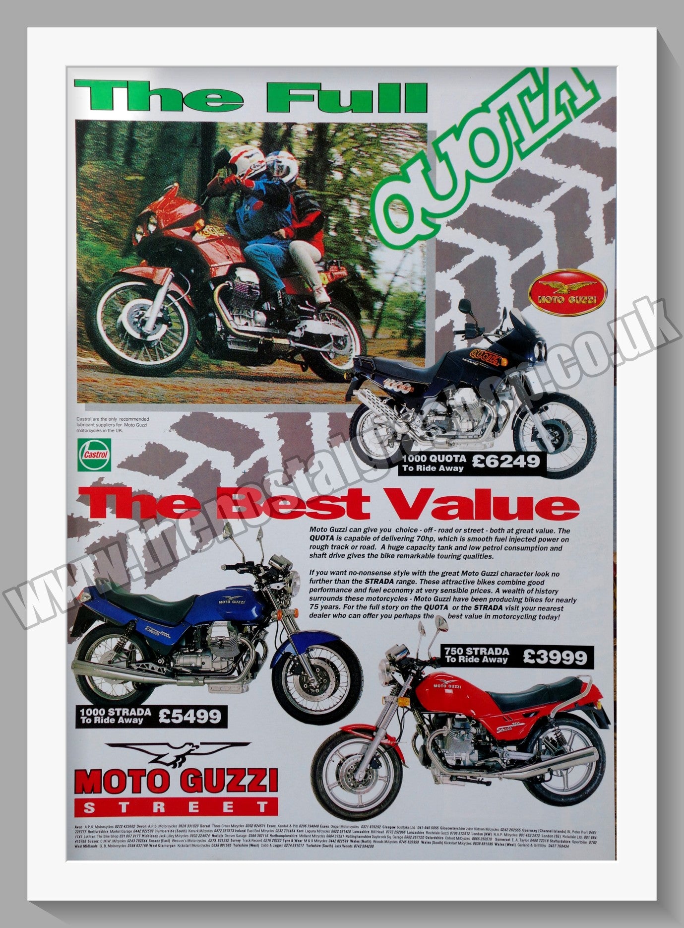 Moto Guzzi Street Motorcycle Range. Original Advert 1994 (ref AD56685)