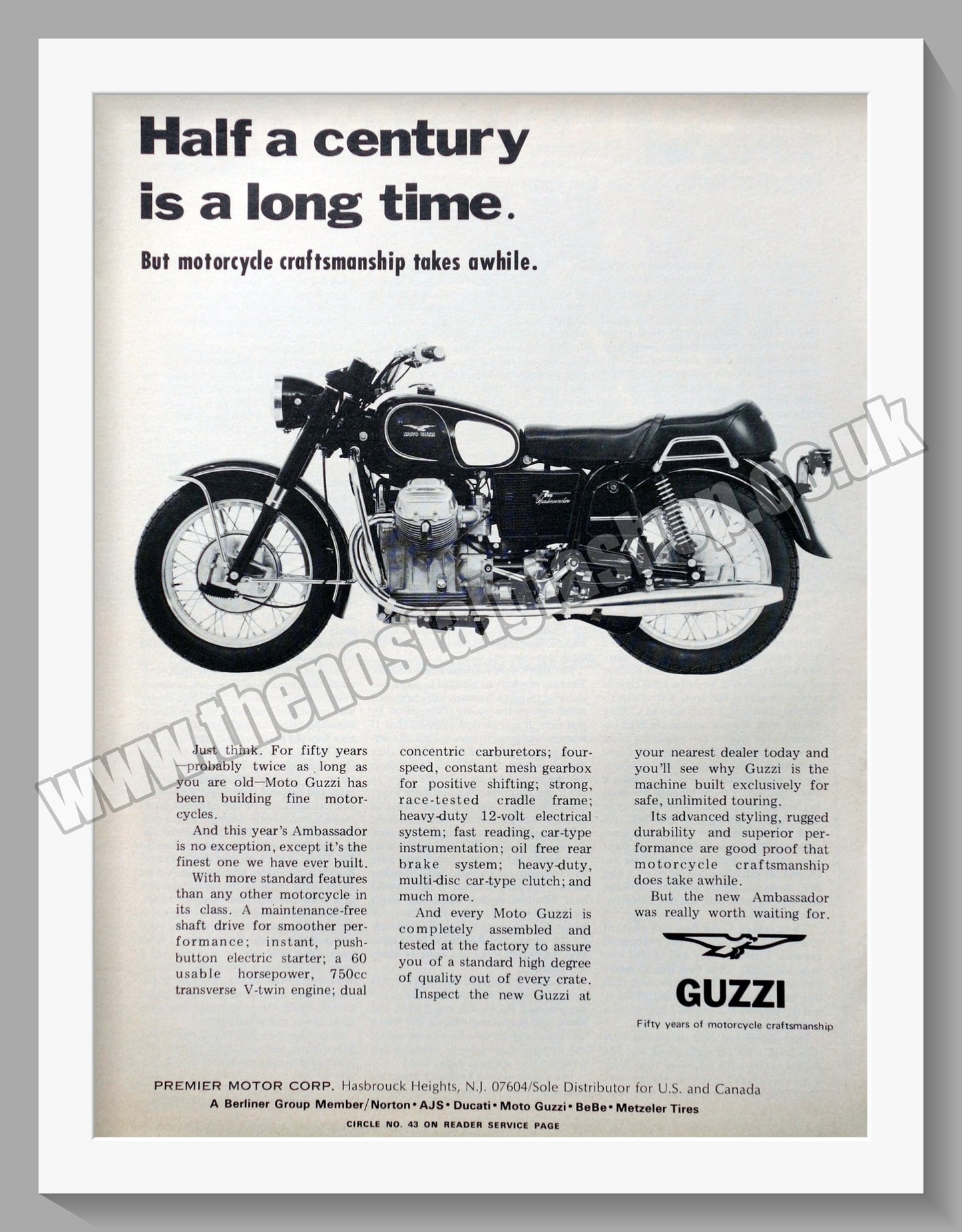Moto Guzzi Ambassador Motorcycle. Original Advert 1972 (ref AD56692)