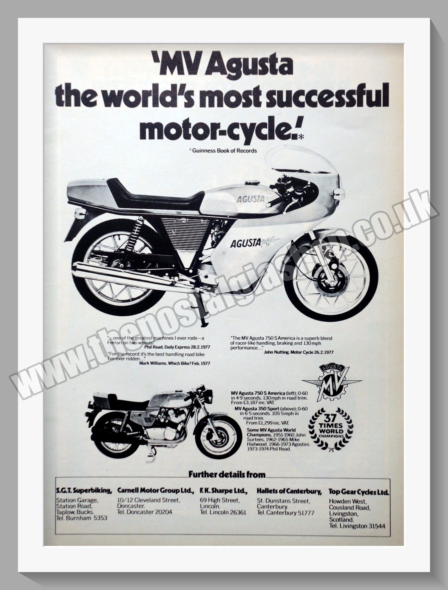 MV Agusta 750 S America. Original Advert 1978 (ref AD56716)