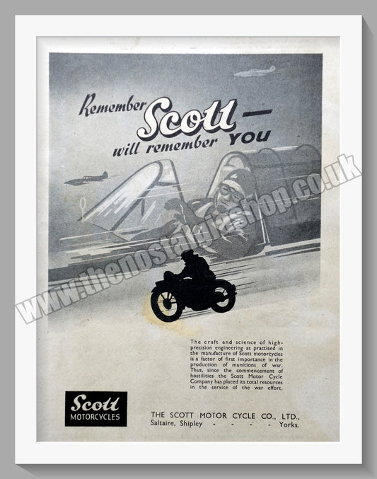 Scott Motorcycles Will Remember You. Vintage Advert 1944 (ref AD56739)