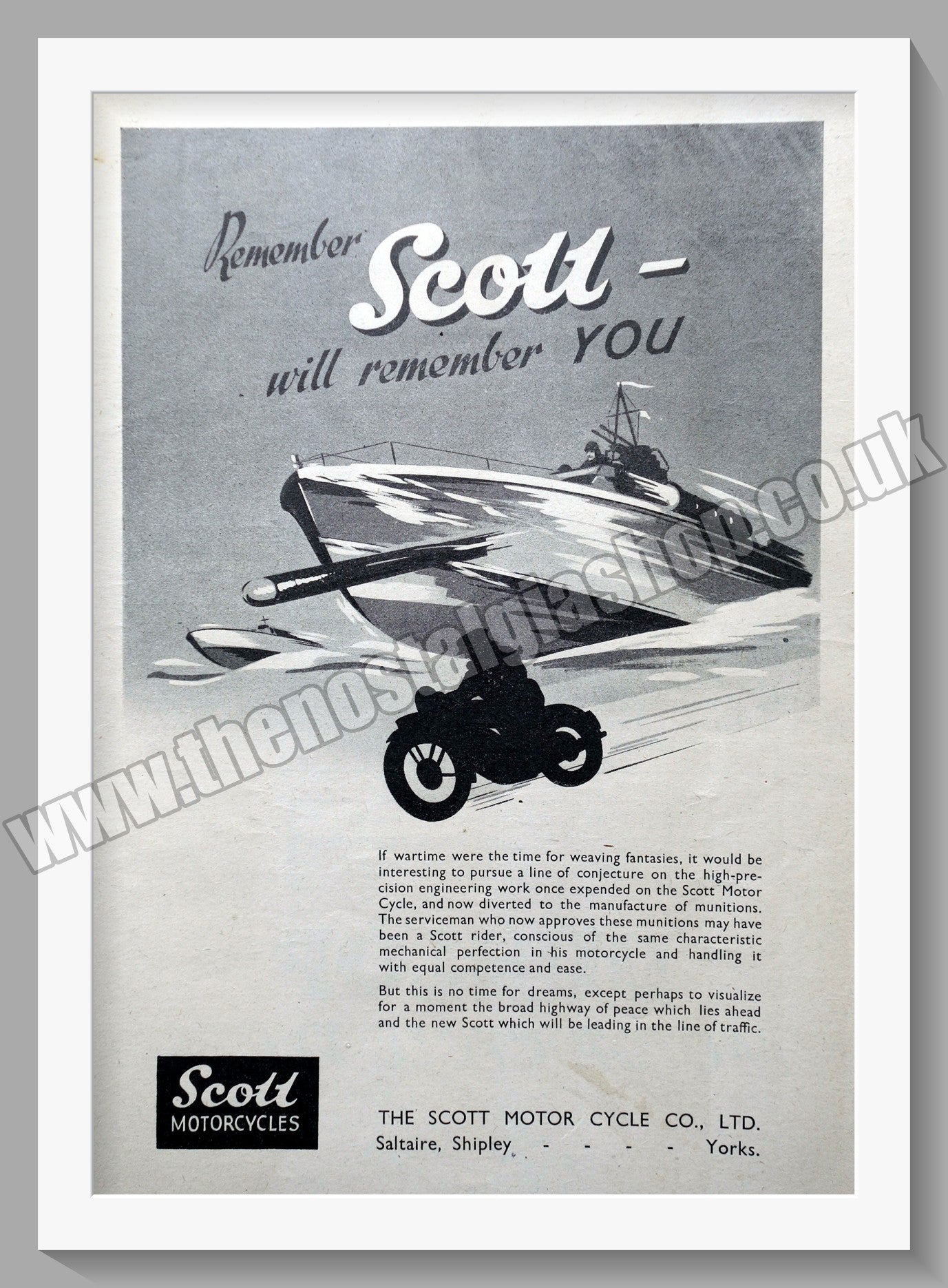 Scott Motorcycles Will Remember You. Vintage Advert 1944 (ref AD56741)