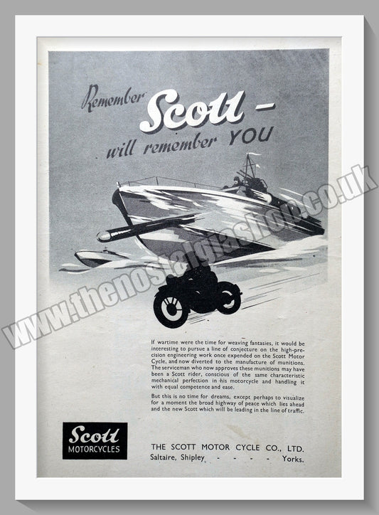 Scott Motorcycles Will Remember You. Vintage Advert 1944 (ref AD56741)