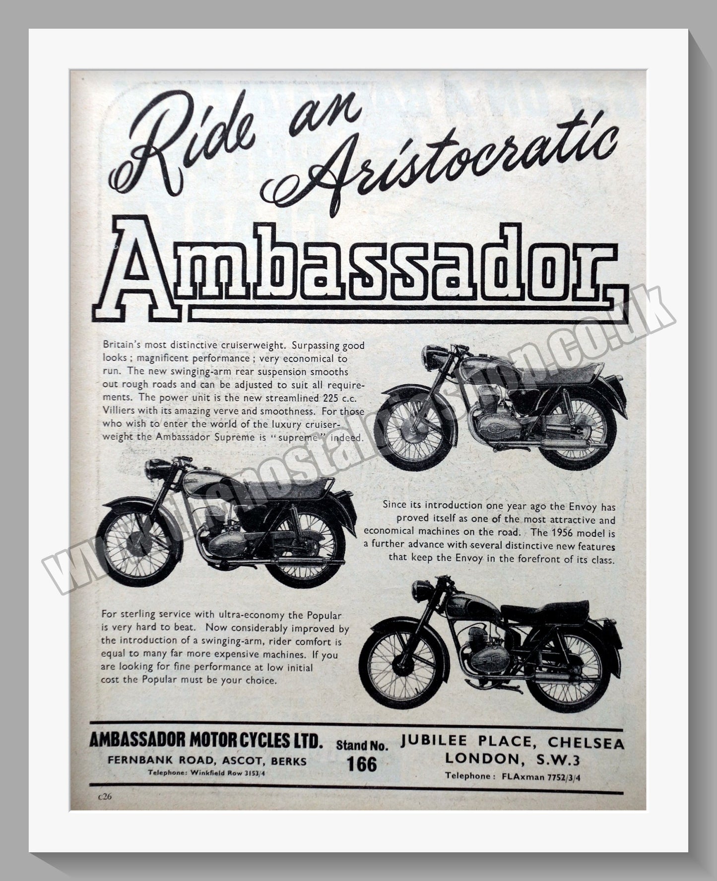 Ambassador Motorcycle Range. Original Advert 1955 (ref AD56753)